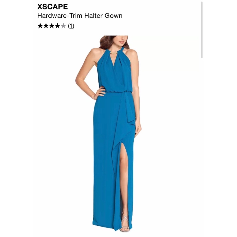 XSCAPE Blue Full Length Dress with Gold Collar